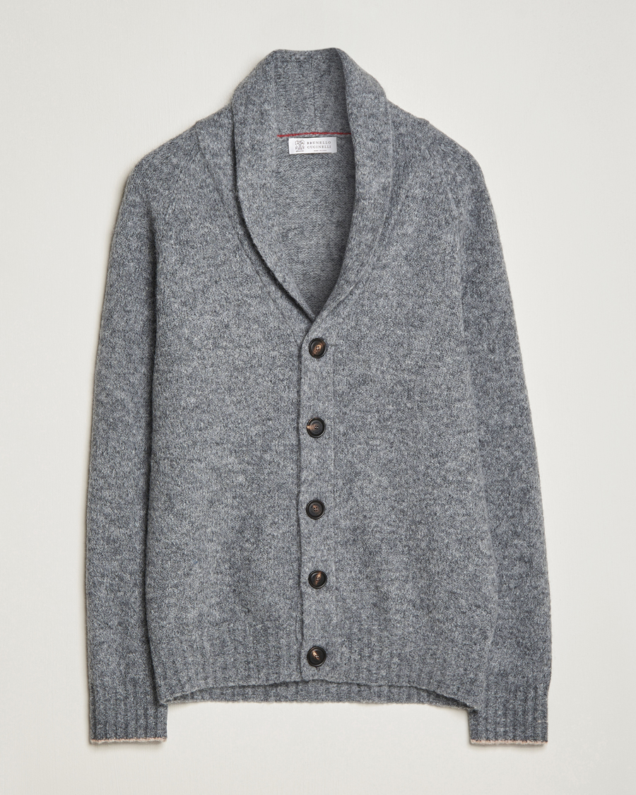 Homme | Pulls Et Tricots | Brunello Cucinelli | Fluffy Shawl Collar Cardigan Grey Melange