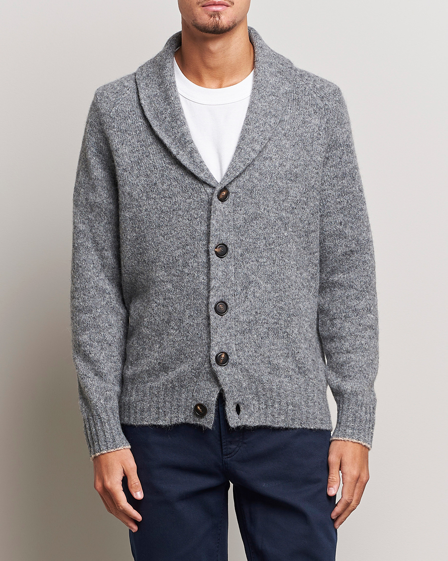 Homme | Pulls Et Tricots | Brunello Cucinelli | Fluffy Shawl Collar Cardigan Grey Melange