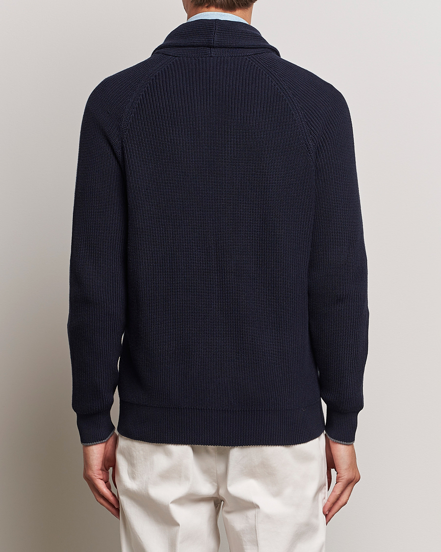 Homme | Pulls Et Tricots | Brunello Cucinelli | Rib Wool Shawl Collar Cardigan Navy