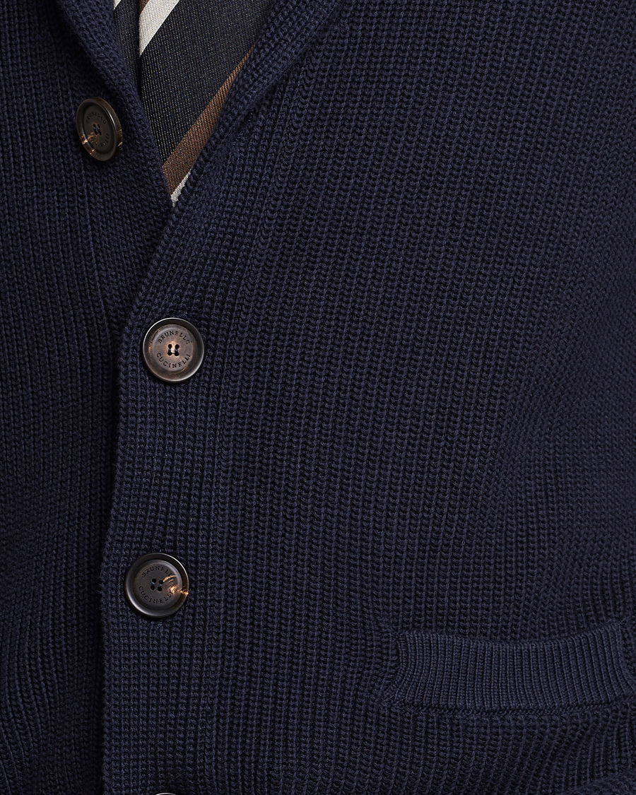 Homme | Pulls Et Tricots | Brunello Cucinelli | Rib Wool Shawl Collar Cardigan Navy