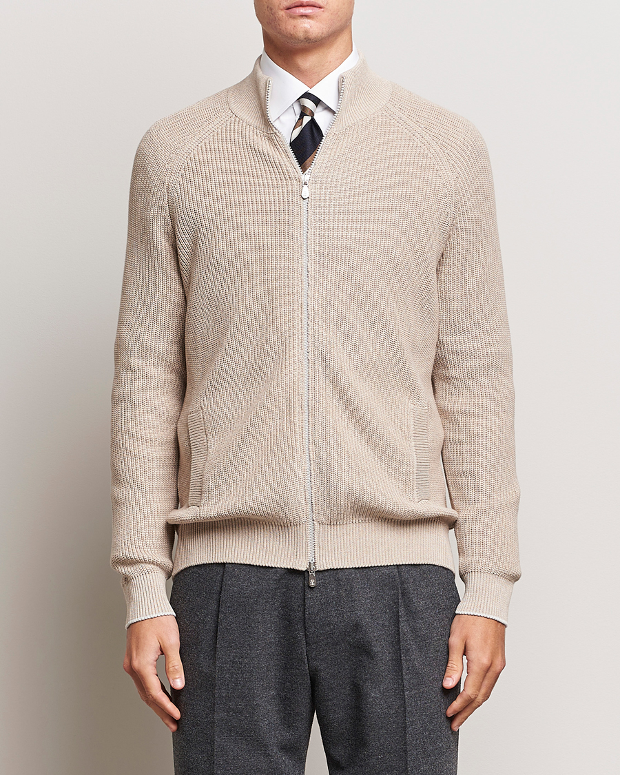 Homme | Pulls Et Tricots | Brunello Cucinelli | Rib Wool Zip Cardigan Light Beige