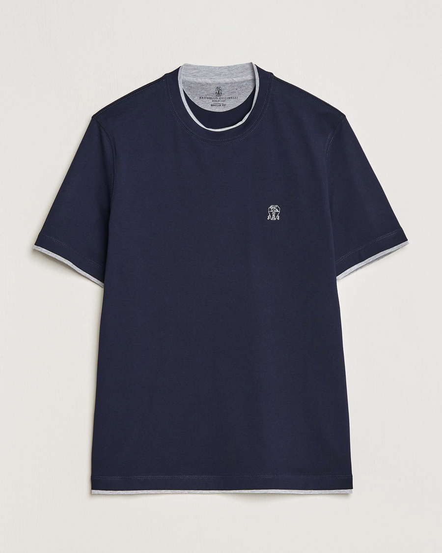 Homme | T-shirts | Brunello Cucinelli | Short Sleeve Logo T-Shirt Navy