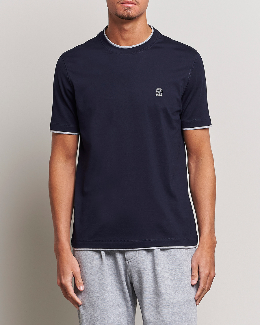 Homme | T-shirts | Brunello Cucinelli | Short Sleeve Logo T-Shirt Navy