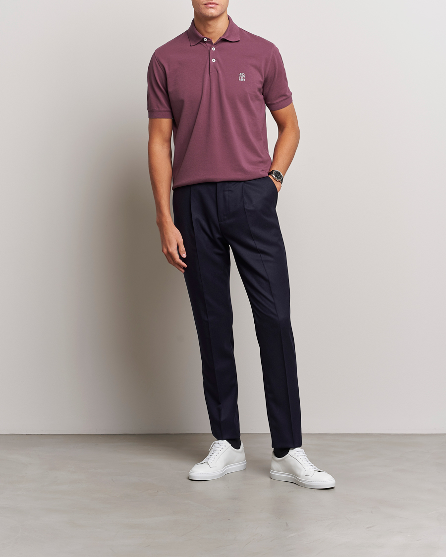 Homme | Polos | Brunello Cucinelli | Short Sleeve Logo Polo Burgundy