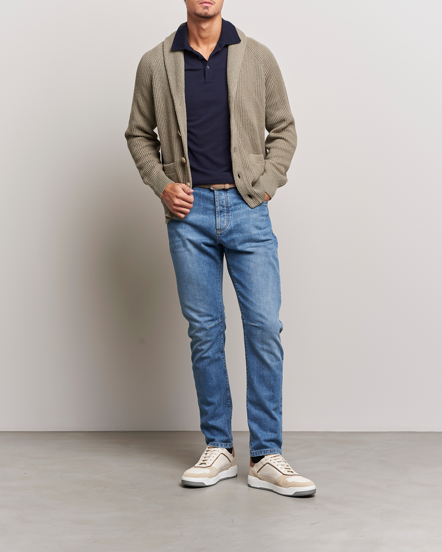 Homme | Polos | Brunello Cucinelli | Short Sleeve Logo Polo Dark Blue