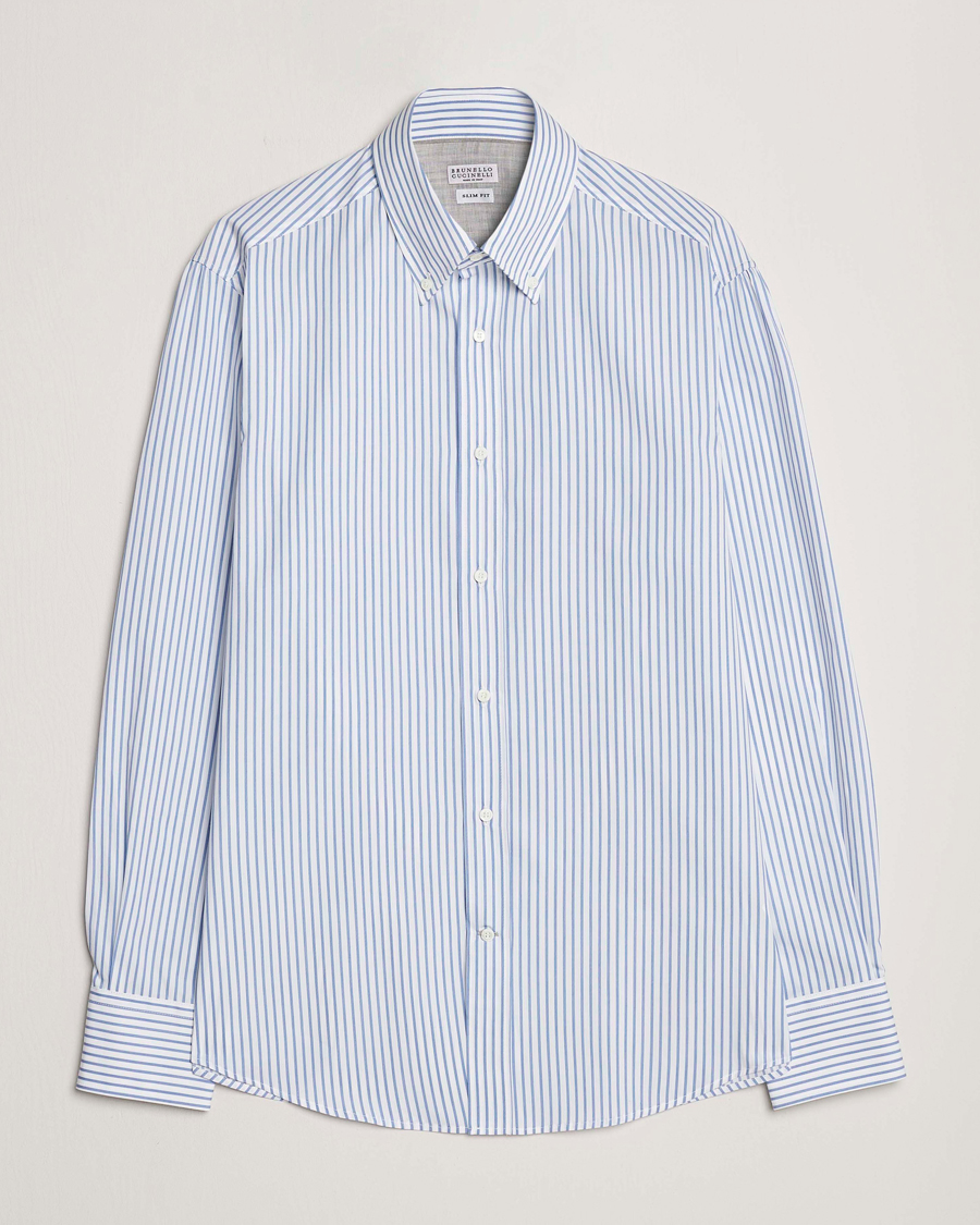 Homme | Chemises | Brunello Cucinelli | Slim Fit Button Down Shirt Light Blue Stripe