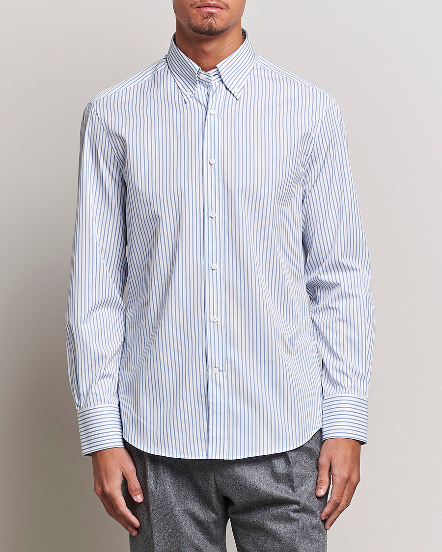 Homme | Chemises | Brunello Cucinelli | Slim Fit Button Down Shirt Light Blue Stripe