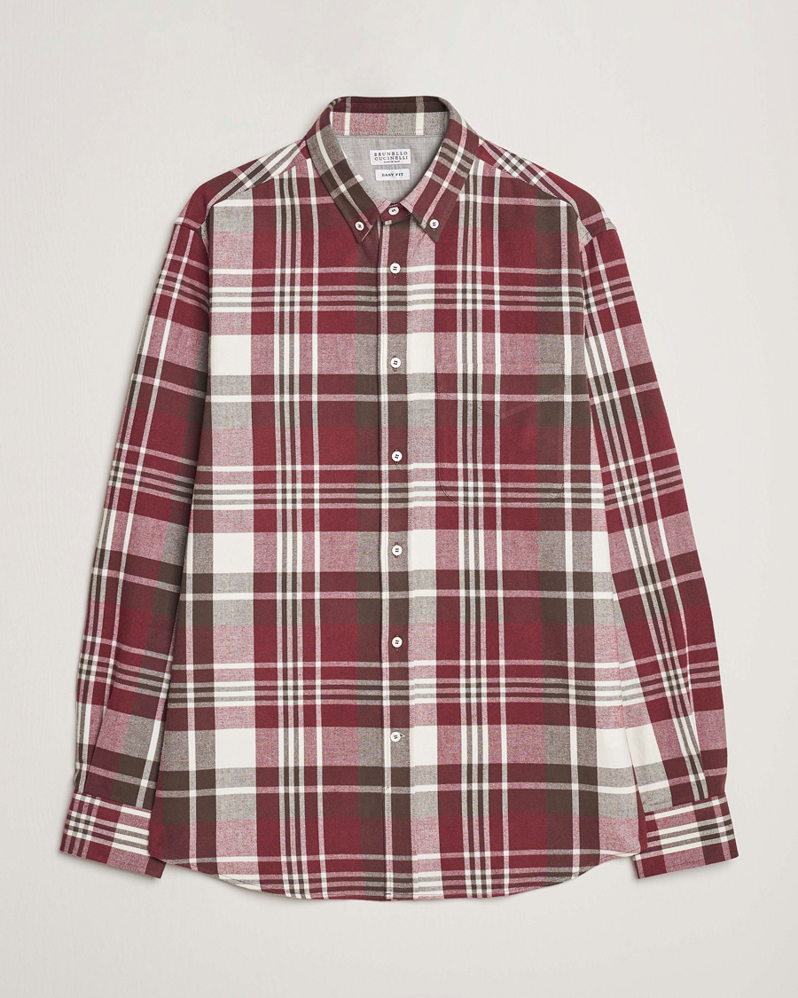 Homme | Chemises | Brunello Cucinelli | Slim Fit Button Down Madras Shirt Burgundy