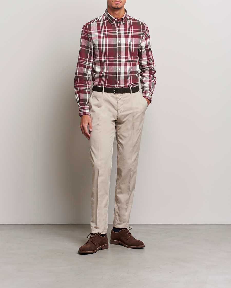 Homme | Chemises | Brunello Cucinelli | Slim Fit Button Down Madras Shirt Burgundy