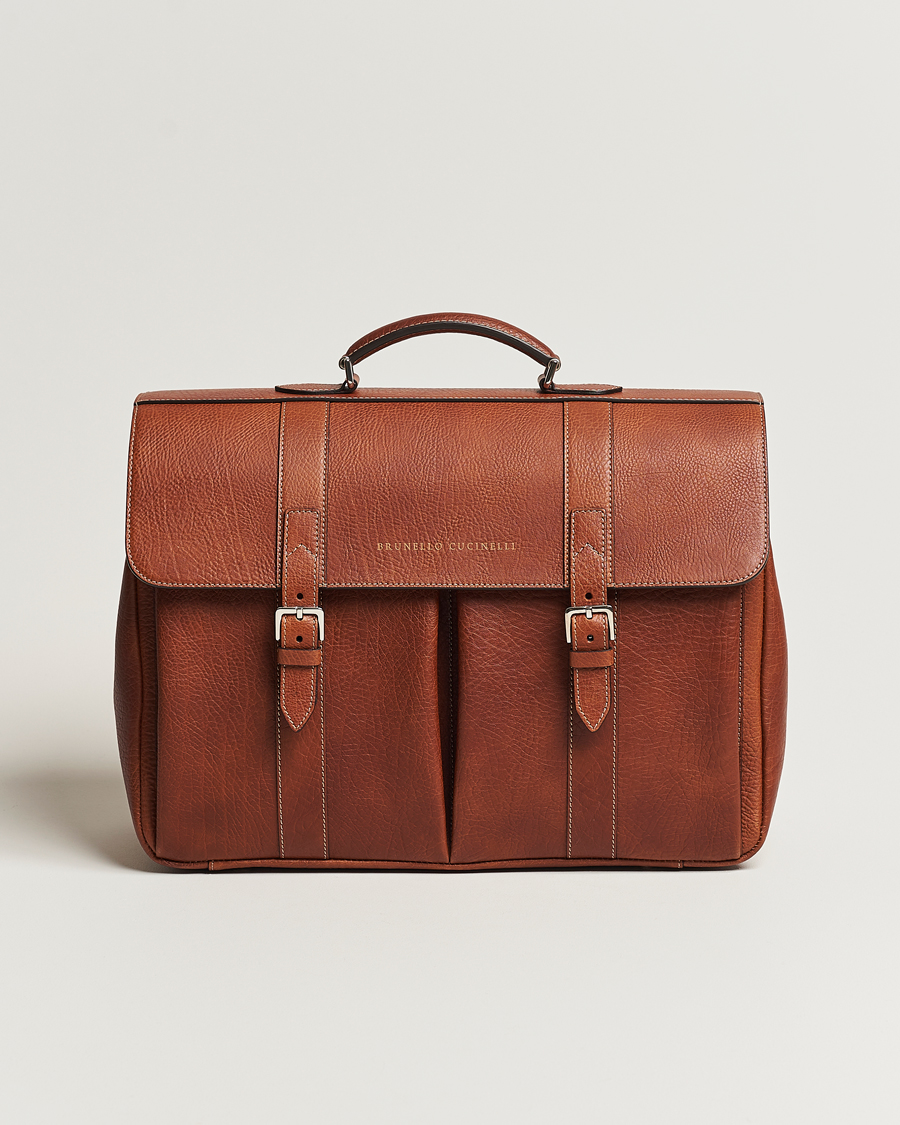 Homme | Brunello Cucinelli Grain Leather Briefcase Cognac | Brunello Cucinelli | Grain Leather Briefcase Cognac
