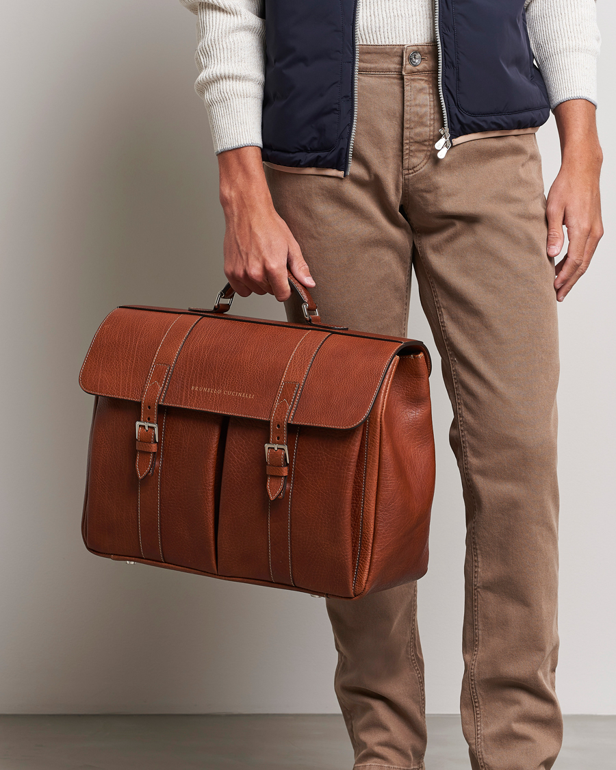 Homme | Brunello Cucinelli Grain Leather Briefcase Cognac | Brunello Cucinelli | Grain Leather Briefcase Cognac