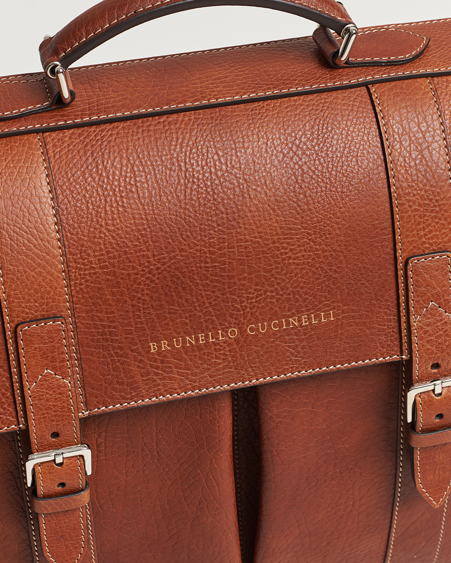 Homme | Brunello Cucinelli Grain Leather Briefcase Cognac | Brunello Cucinelli | Grain Leather Briefcase Cognac