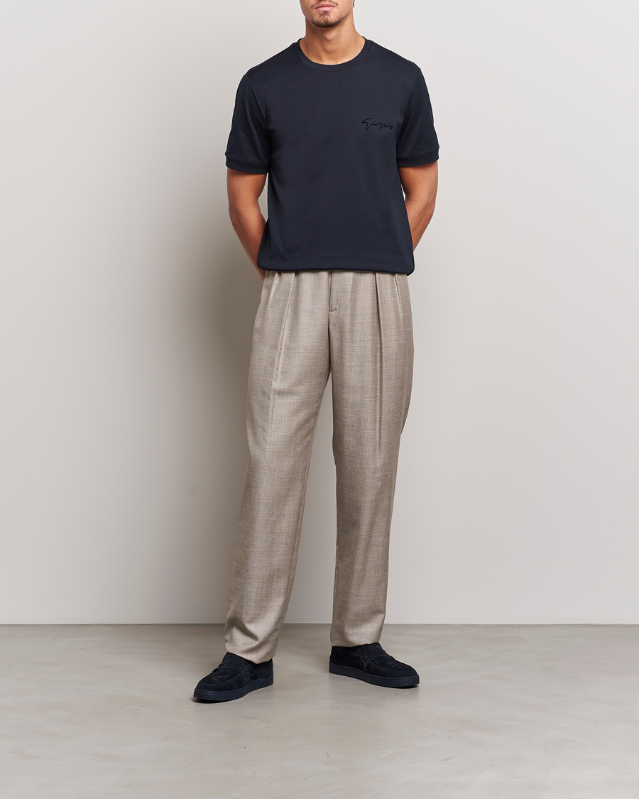 Homme | T-shirts | Giorgio Armani | Embroidered Signature T-Shirt Navy