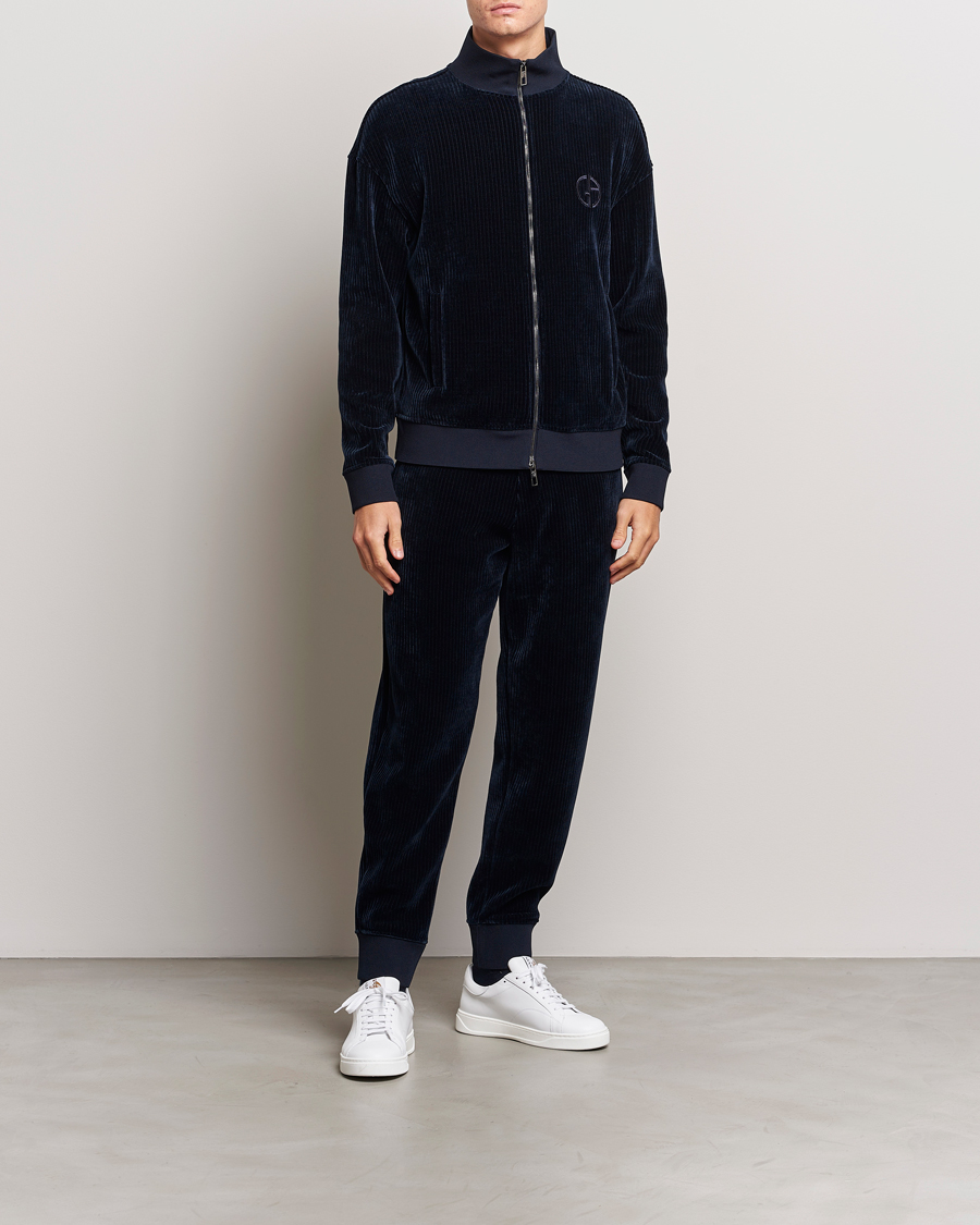 Homme | Pulls Et Tricots | Giorgio Armani | Jersey Corduroy Zip Sweater Navy
