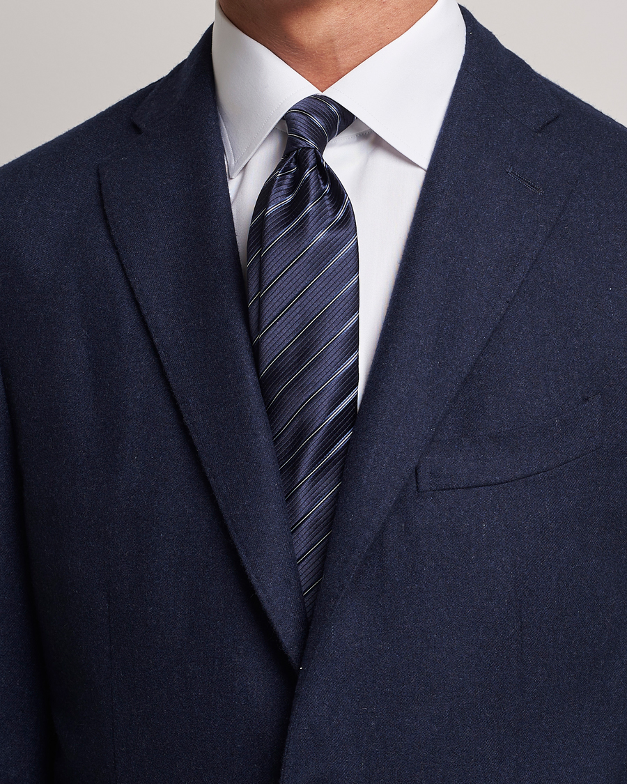 Homme | Giorgio Armani Regimental Stripe Silk Tie Navy | Giorgio Armani | Regimental Stripe Silk Tie Navy