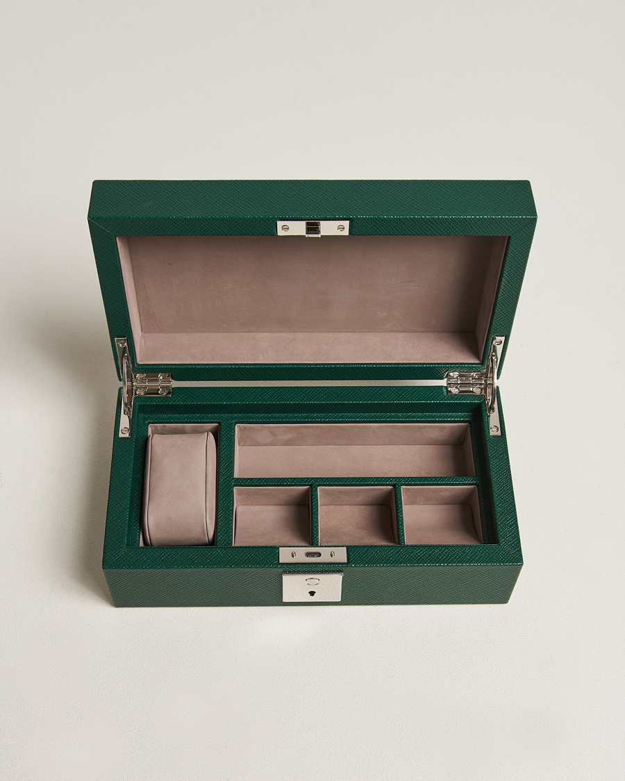 Homme |  | Smythson | Panama Lockable Watch And Cufflink Box Forest Green