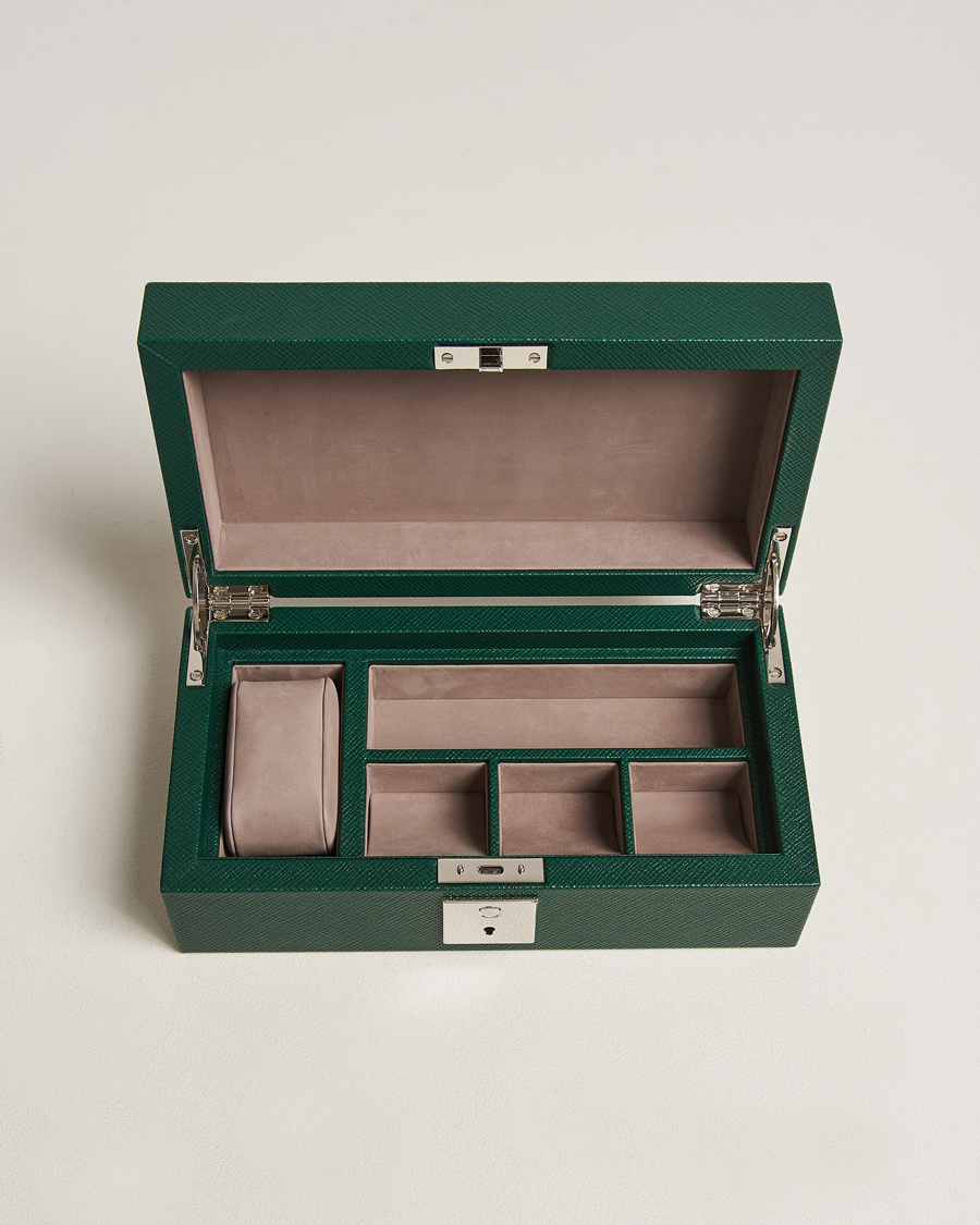 Homme | Smythson Panama Lockable Watch And Cufflink Box Forest Green | Smythson | Panama Lockable Watch And Cufflink Box Forest Green