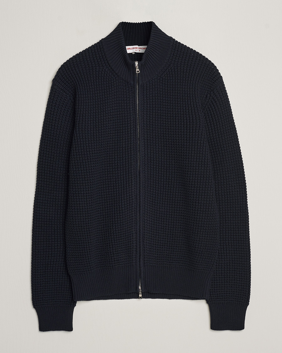 Homme | Pulls Et Tricots | Orlebar Brown | Swan Merino Seed Stich Full Zip Night Iris