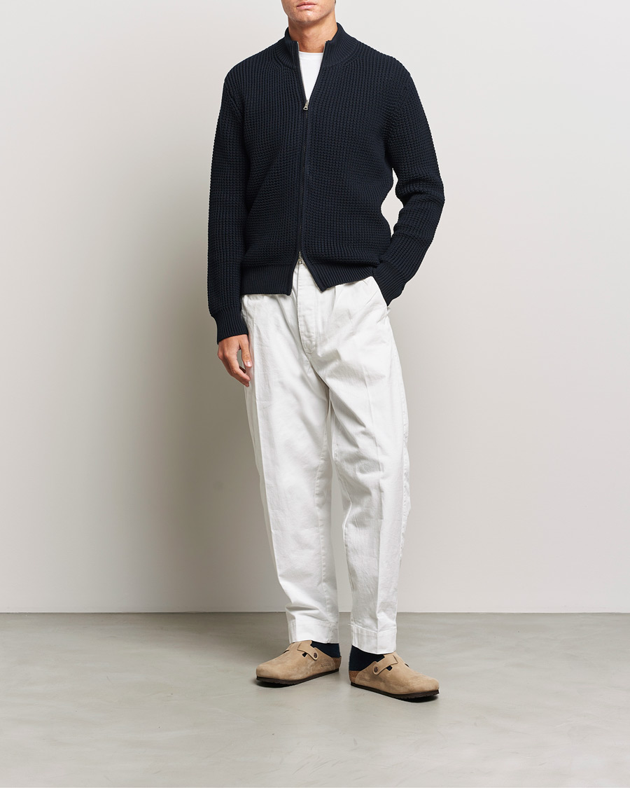 Homme | Pulls Et Tricots | Orlebar Brown | Swan Merino Seed Stich Full Zip Night Iris