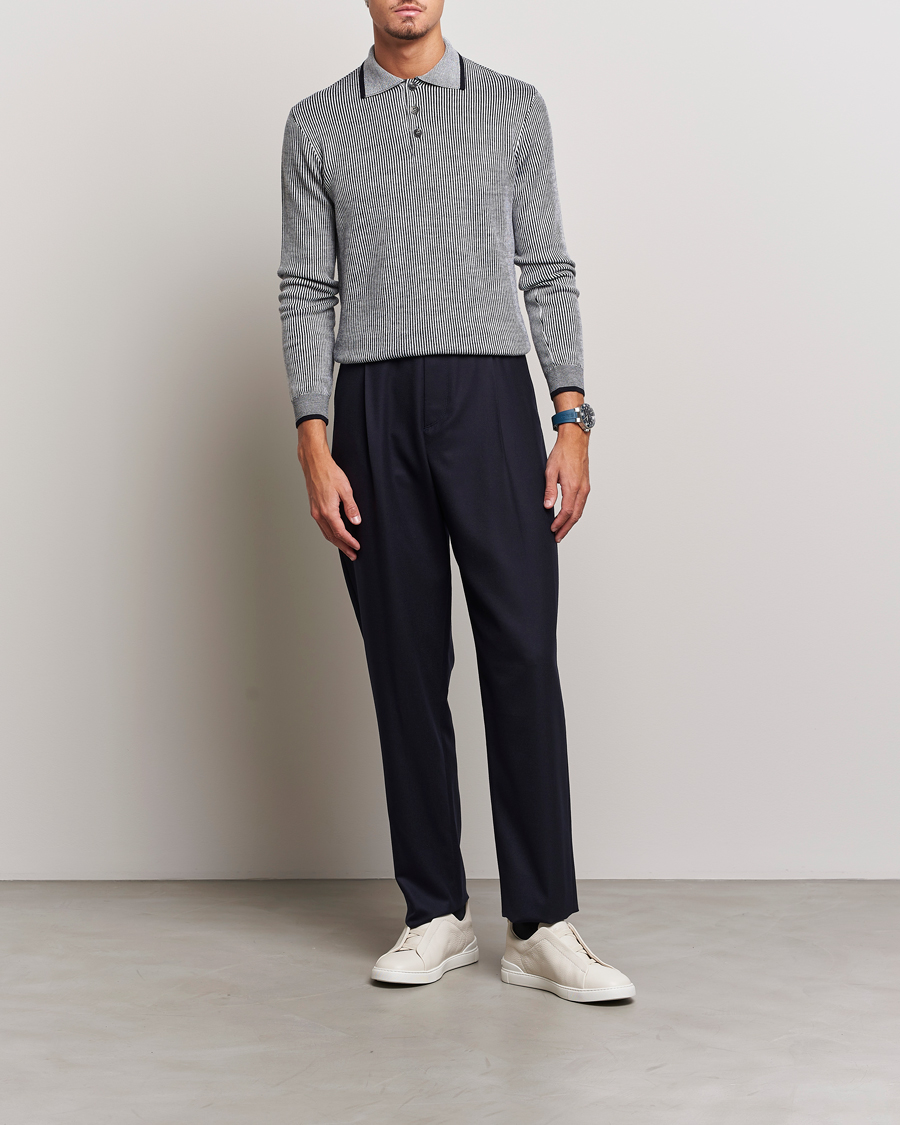 Homme | Pulls Et Tricots | Giorgio Armani | English Rib Knitted Polo Shirt Navy/White