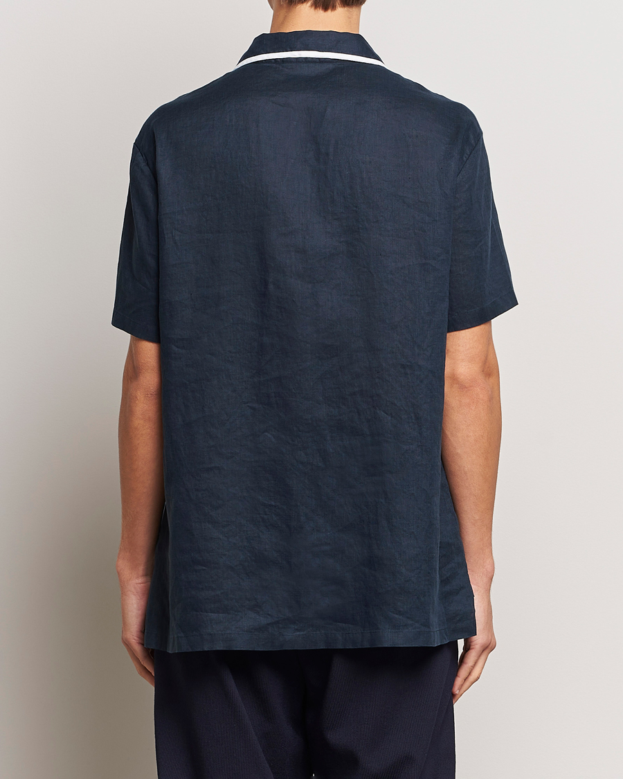 Homme | Chemises | Giorgio Armani | Linen Guru Collar Short Sleeve Shirt Navy