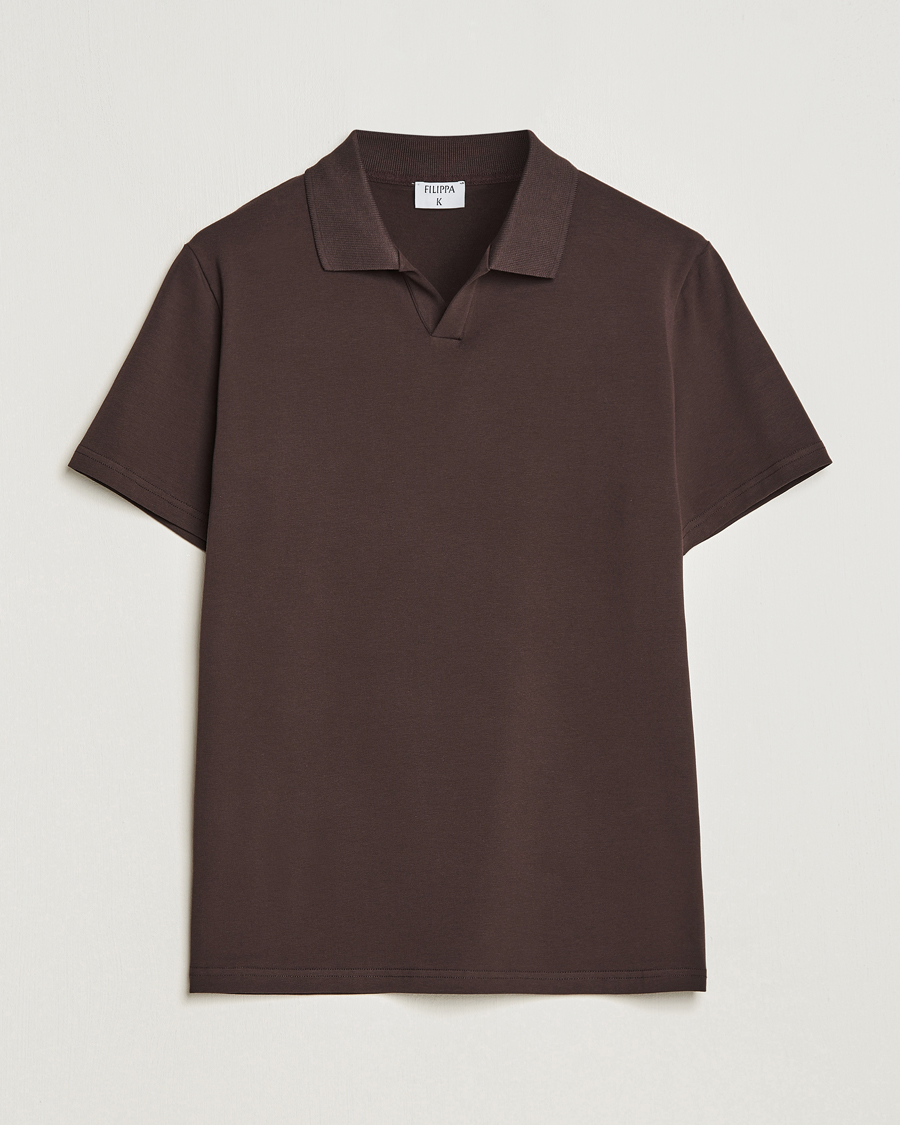 Homme | Polos | Filippa K | Soft Lycra Polo T-Shirt Dark Chocolate