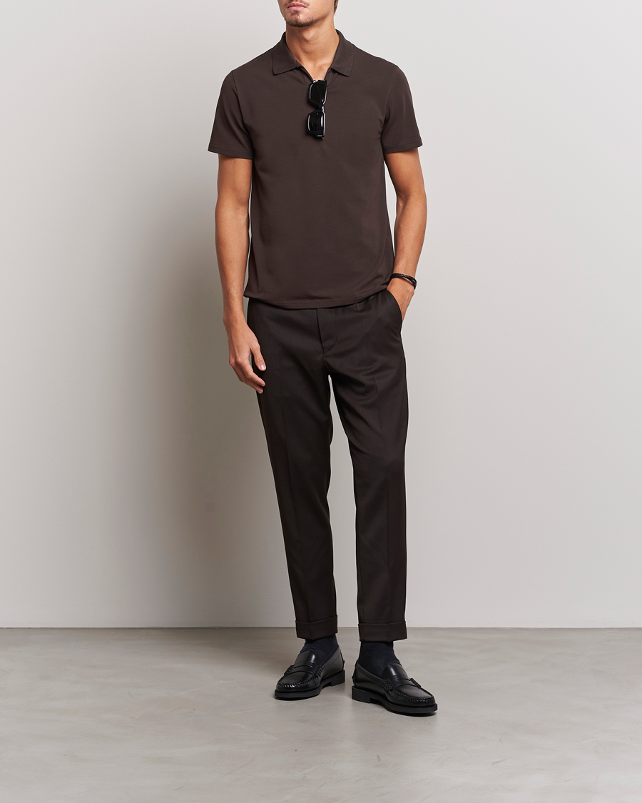 Homme | Polos | Filippa K | Soft Lycra Polo T-Shirt Dark Chocolate