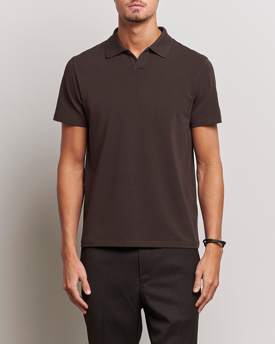 Homme | Polos | Filippa K | Soft Lycra Polo T-Shirt Dark Chocolate
