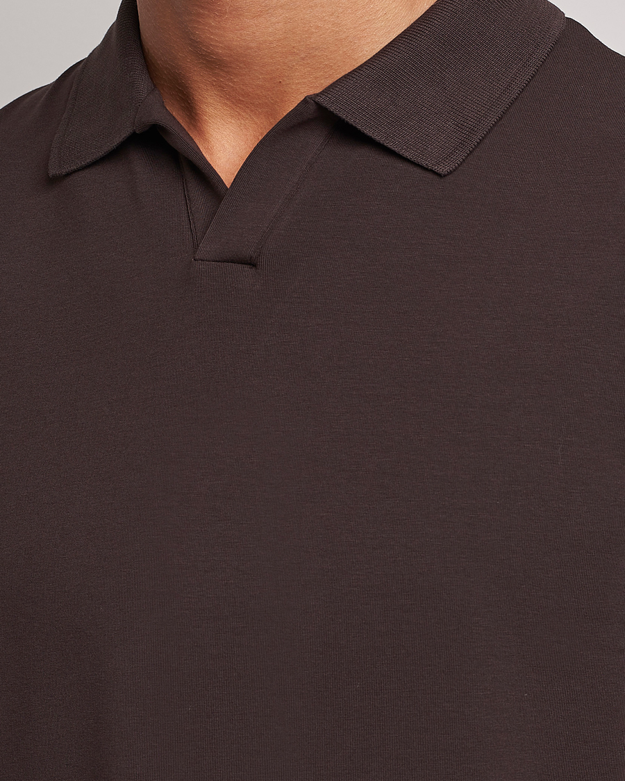 Homme | Polos | Filippa K | Soft Lycra Polo T-Shirt Dark Chocolate