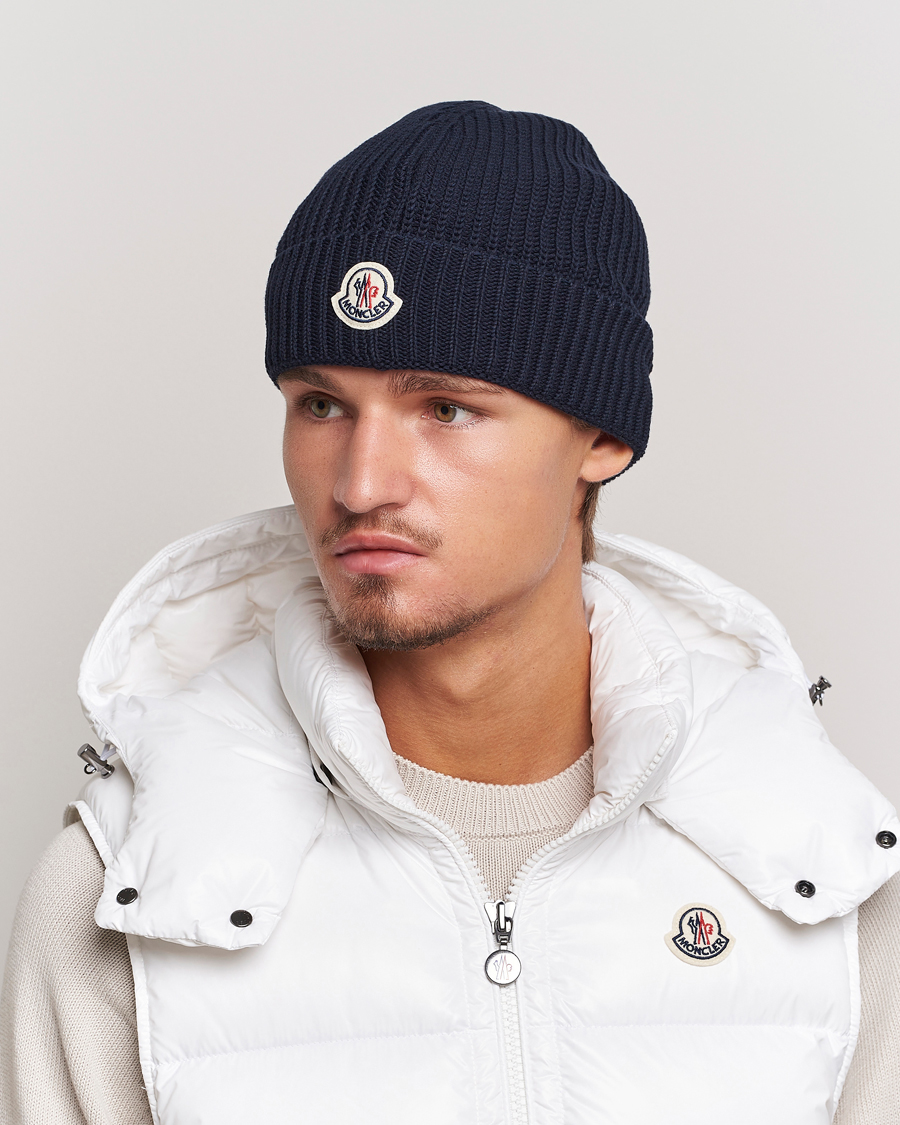 Homme | Moncler Logo Embossed Beanie Navy | Moncler | Logo Embossed Beanie Navy