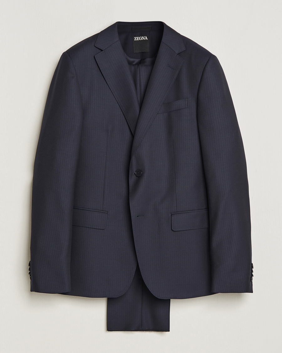 Homme | Costumes | Zegna | Tailored Tonal Stripe Wool Suit Navy