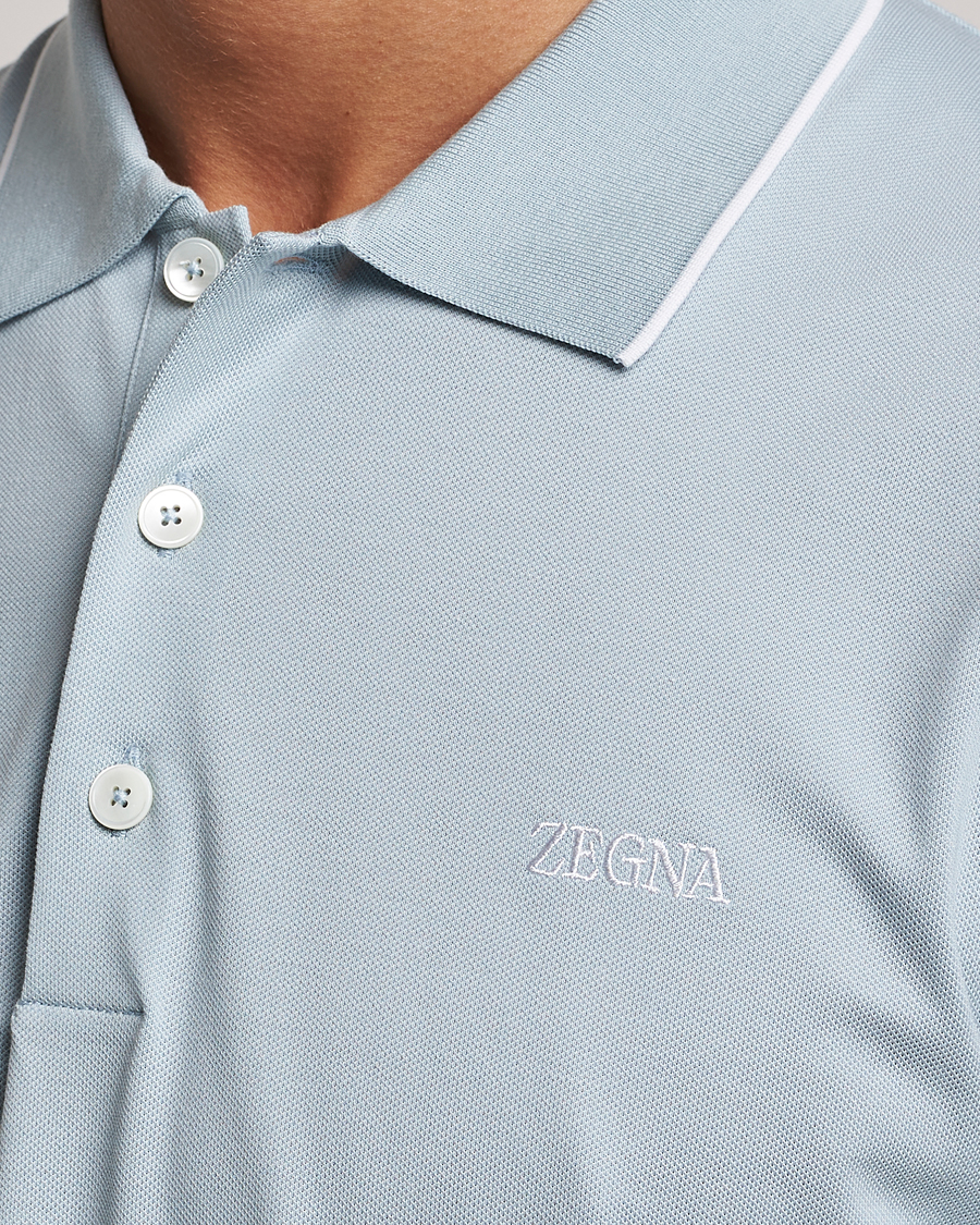 Homme | Polos | Zegna | Short Sleeve Cotton Piquet Light Blue