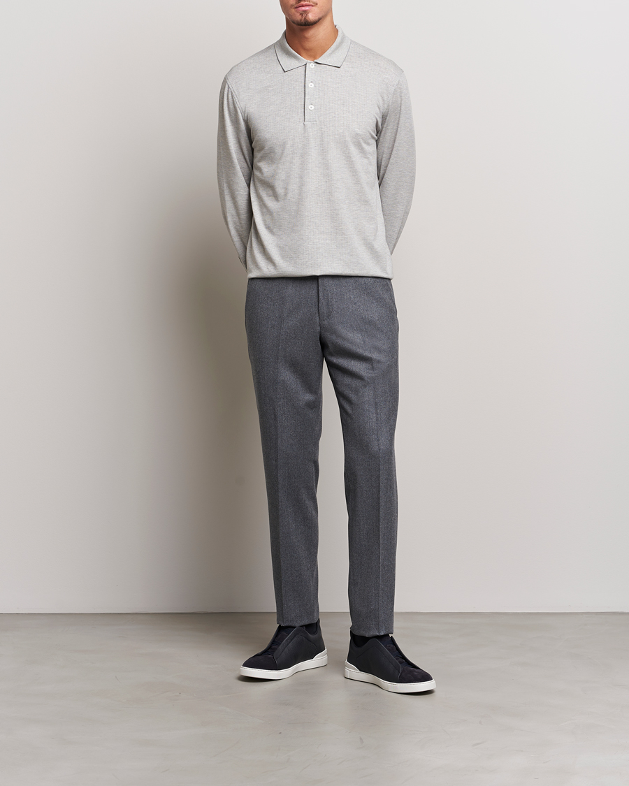 Homme | Pulls Et Tricots | Zegna | Cotton/Silk Long Sleeve Polo Light Grey