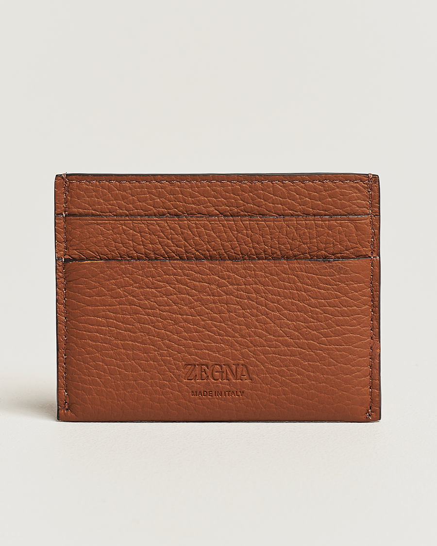 Homme |  | Zegna | Grain Leather Card Holder Brown