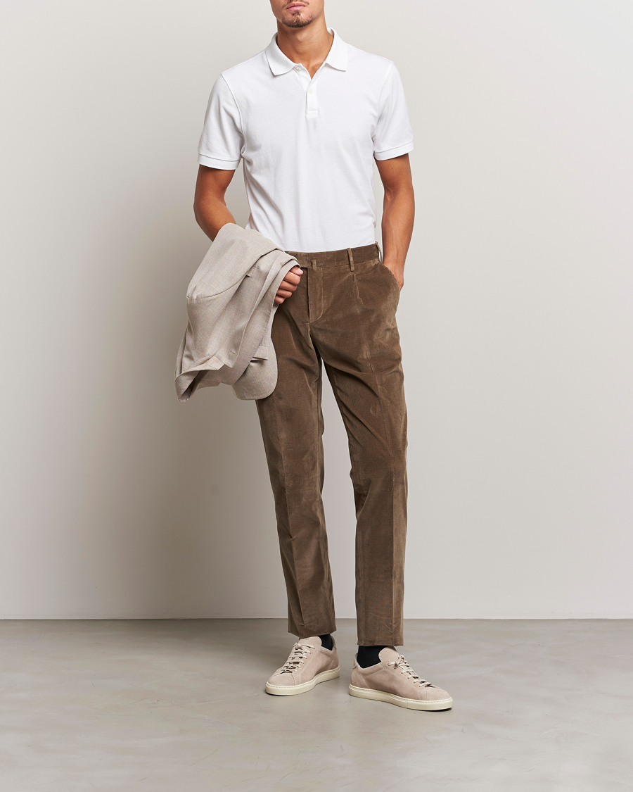 Homme | Pantalons | PT01 | Slim Fit Pleated Corduroy Trousers Taupe