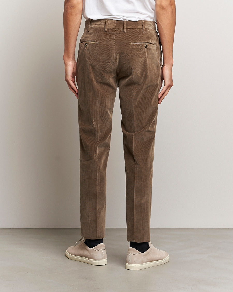 Homme | Pantalons | PT01 | Slim Fit Pleated Corduroy Trousers Taupe