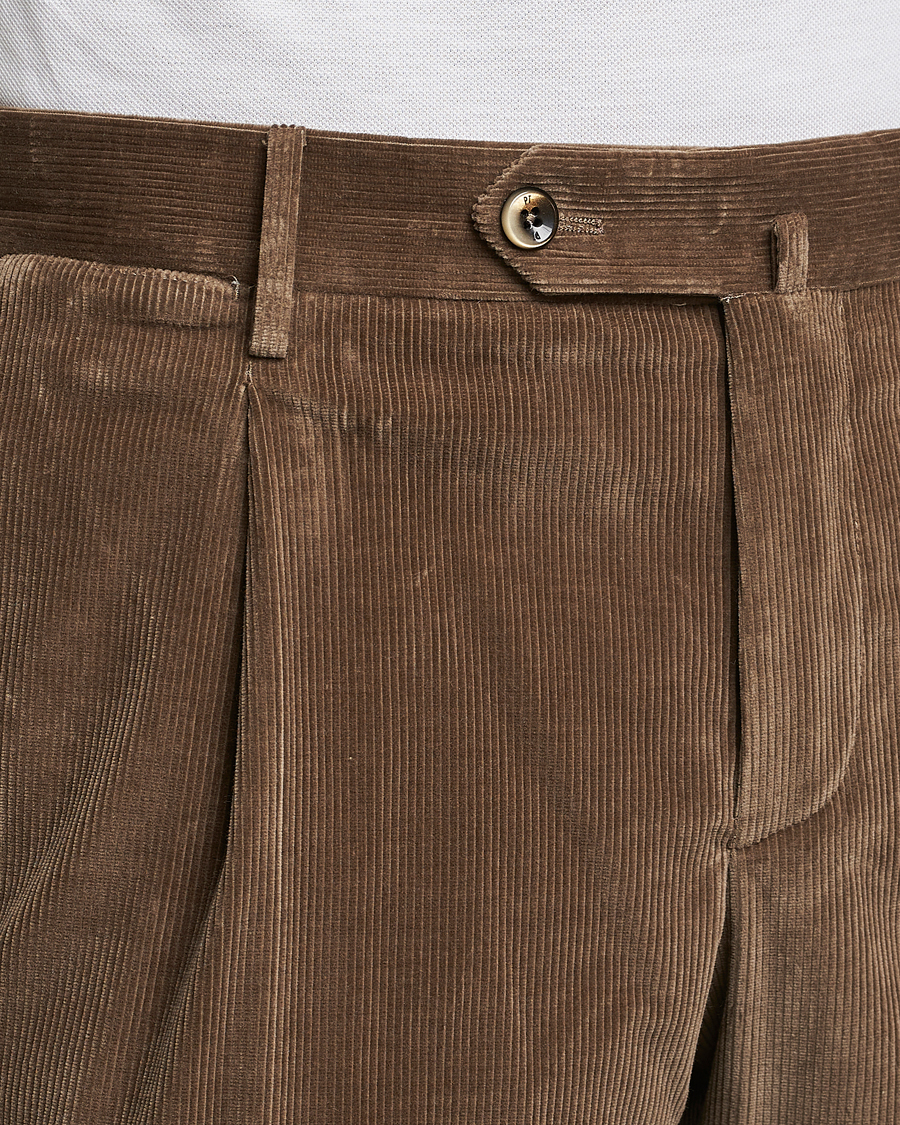 Homme | Pantalons | PT01 | Slim Fit Pleated Corduroy Trousers Taupe