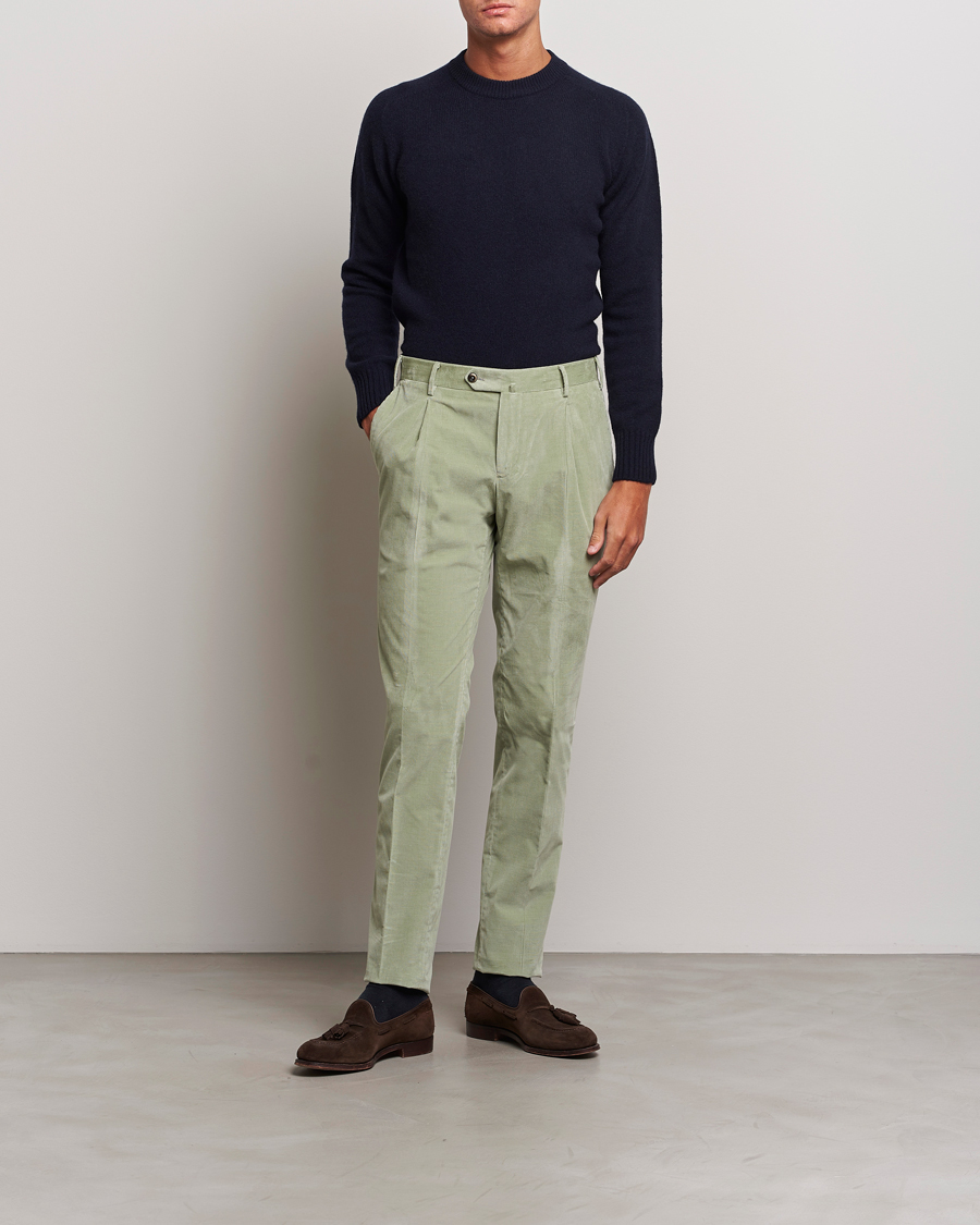 Homme | Pantalons | PT01 | Slim Fit Pleated Corduroy Trousers Mint
