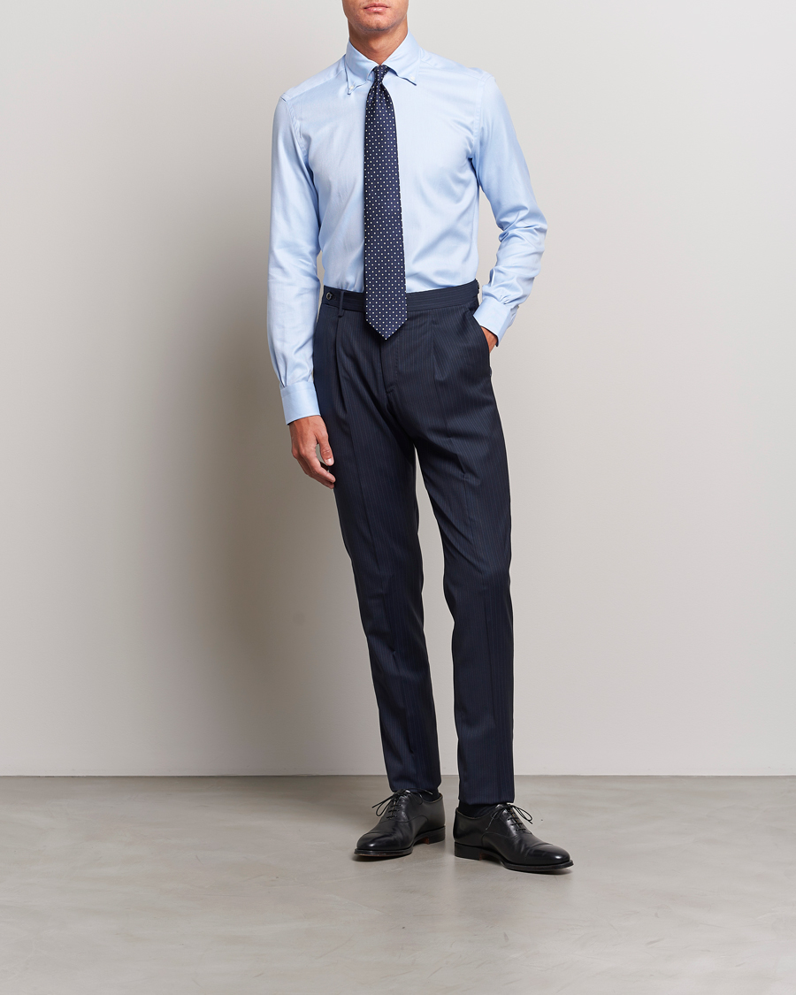 Homme | Pantalons | PT01 | Slim Fit Pleated Wool Trousers Navy Pin