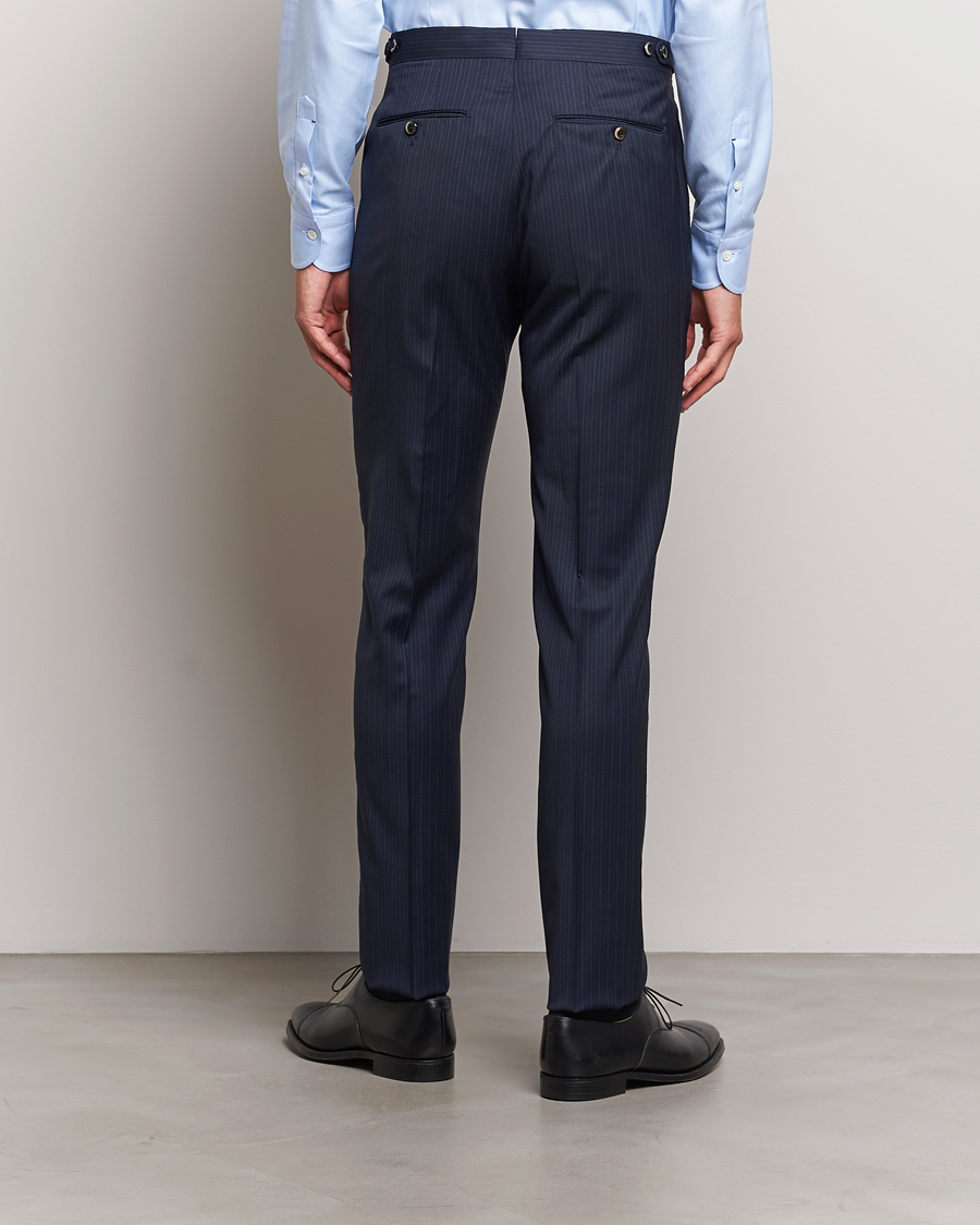Homme | Pantalons | PT01 | Slim Fit Pleated Wool Trousers Navy Pin