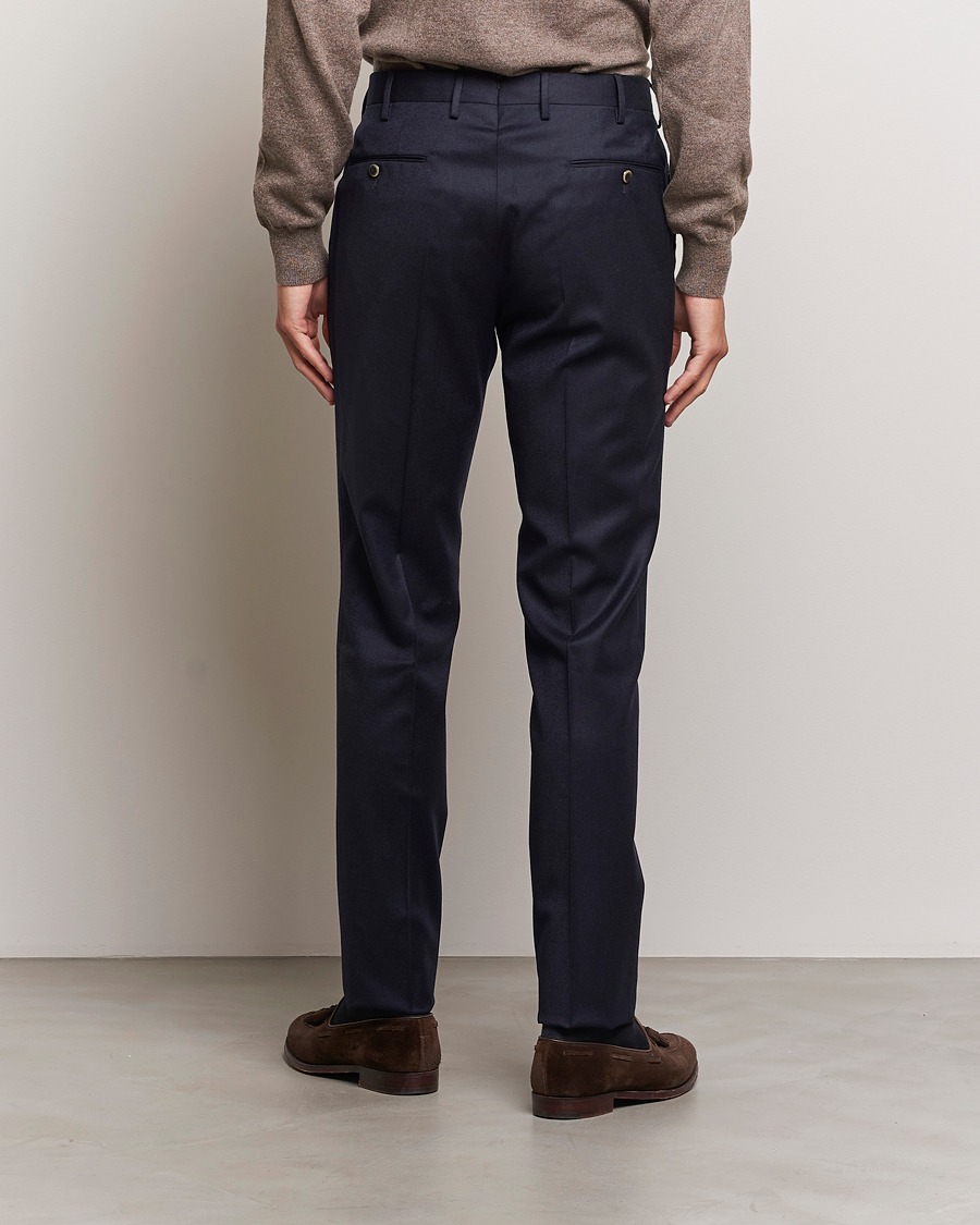 Homme | Pantalons | PT01 | Slim Fit Pleated Flannel Trousers Navy
