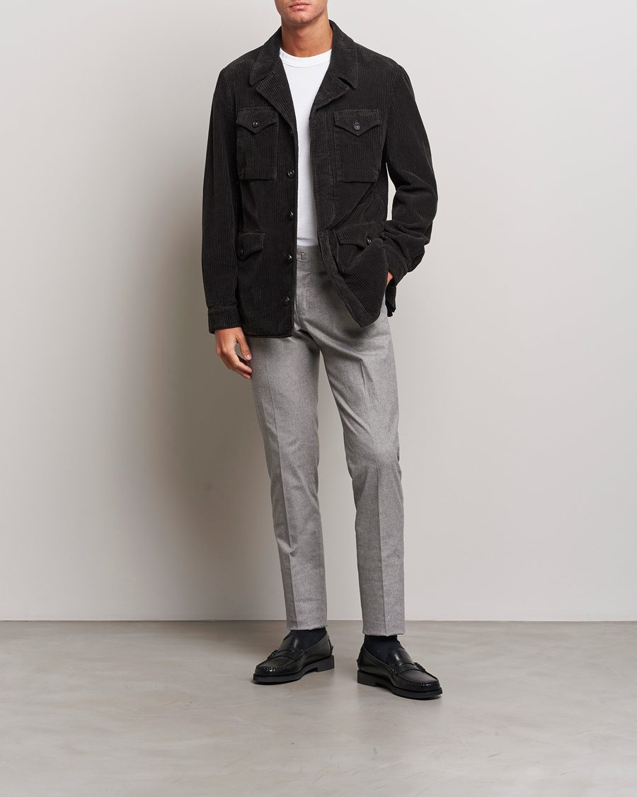 Homme | Pantalons | PT01 | Slim Fit Pleated Cotton Flannel Trousers Light Grey