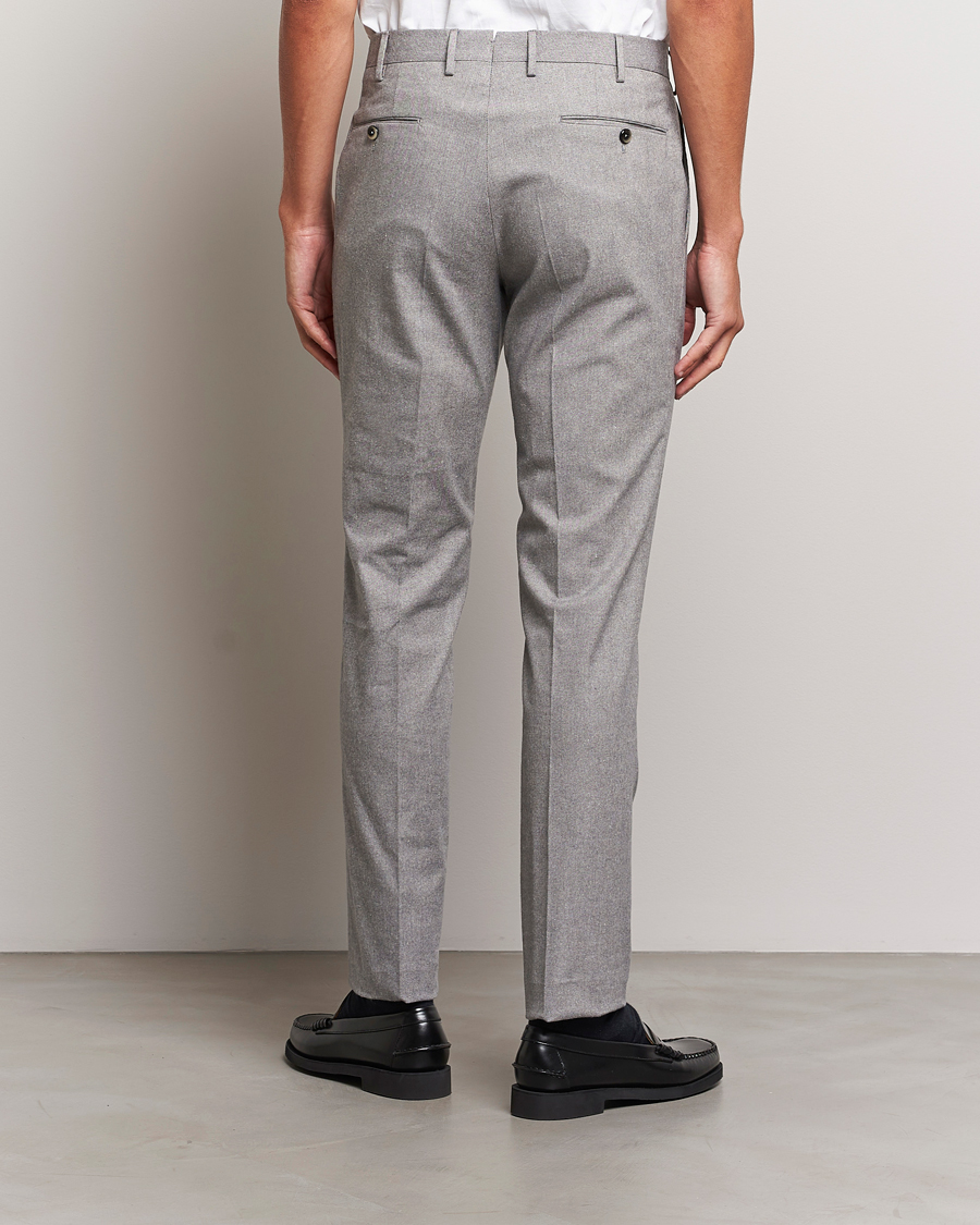 Homme | Pantalons | PT01 | Slim Fit Pleated Cotton Flannel Trousers Light Grey