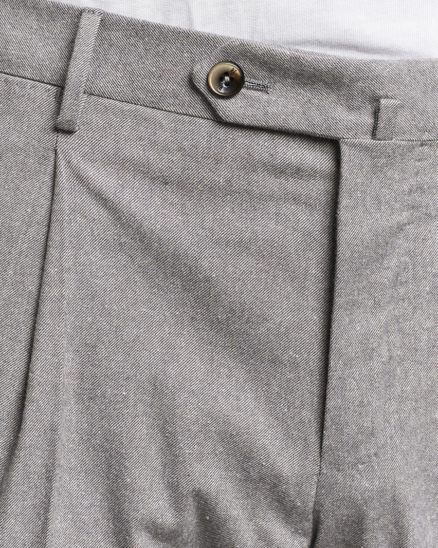 Homme | Pantalons | PT01 | Slim Fit Pleated Cotton Flannel Trousers Light Grey