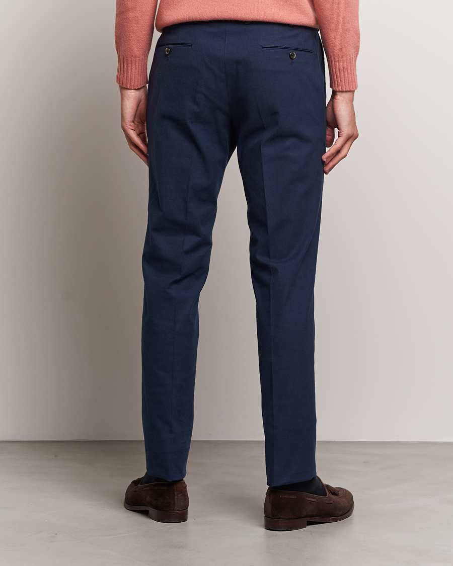 Homme | Pantalons | PT01 | Slim Fit Pleated Cotton Flannel Trousers Navy