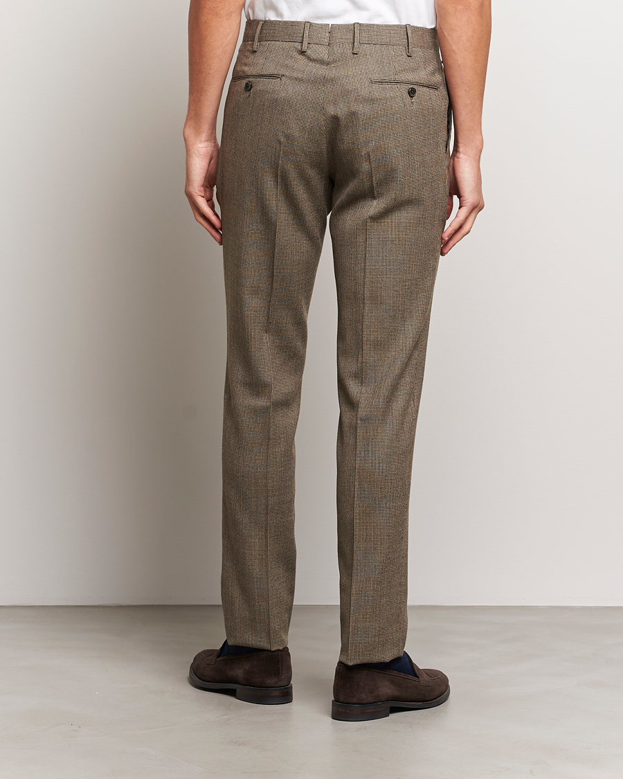 Homme | Pantalons | PT01 | Slim Fit Pleated Houndstooth Trousers Light Brown