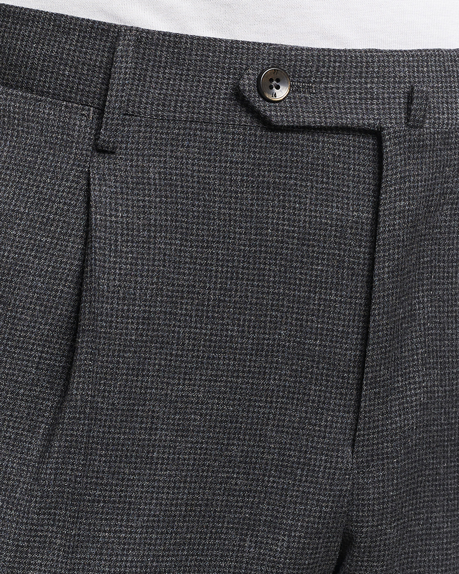 Homme | Pantalons | PT01 | Slim Fit Pleated Houndstooth Trousers Medium Grey