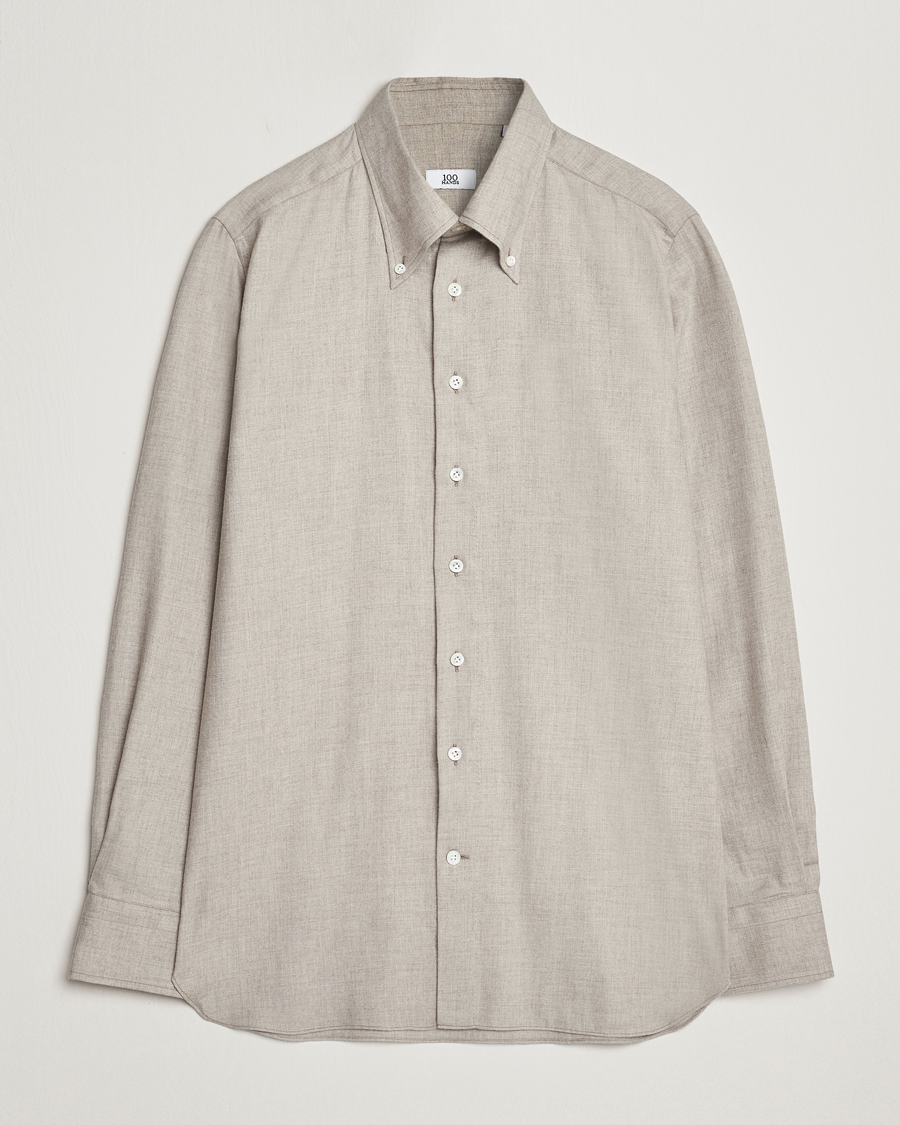 Homme | Chemises | 100Hands | Cotton/Cashmere Button Down Flannel Shirt Taupe