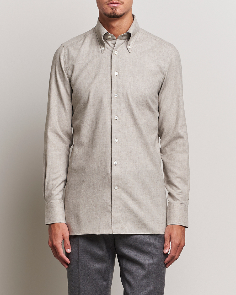 Homme | Tenue de ville décontractée | 100Hands | Cotton/Cashmere Button Down Flannel Shirt Taupe