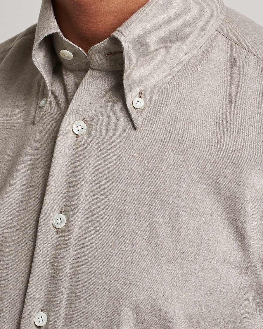 Homme | Chemises | 100Hands | Cotton/Cashmere Button Down Flannel Shirt Taupe